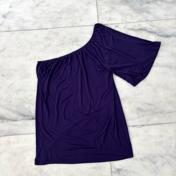 Y2K One Shoulder Dress Purple Jersey Knit Relaxed Fit Boho Chic Women L USA - Picture 1 of 7